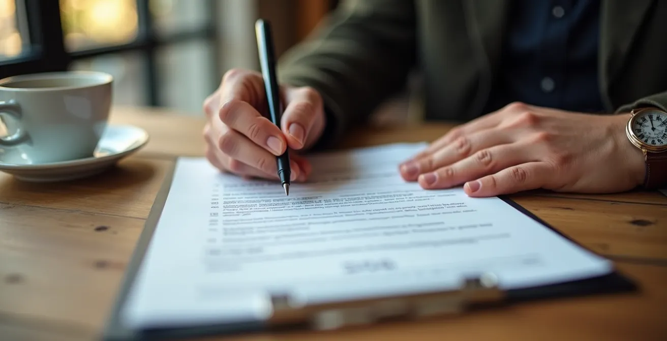 Mains tenant des documents de location avec attention aux détails